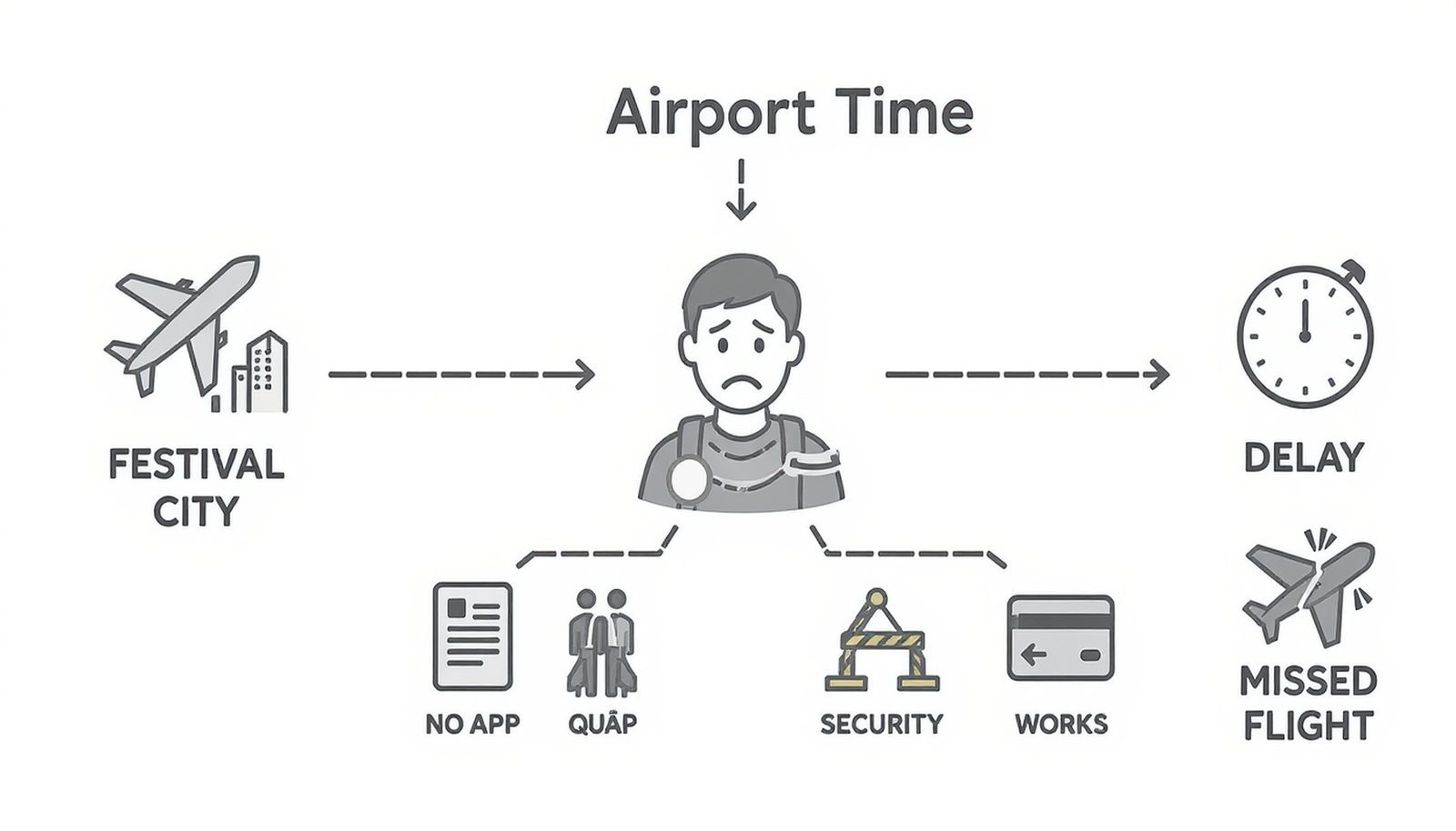 Flowchart of airport rules and their impact on festival travel time