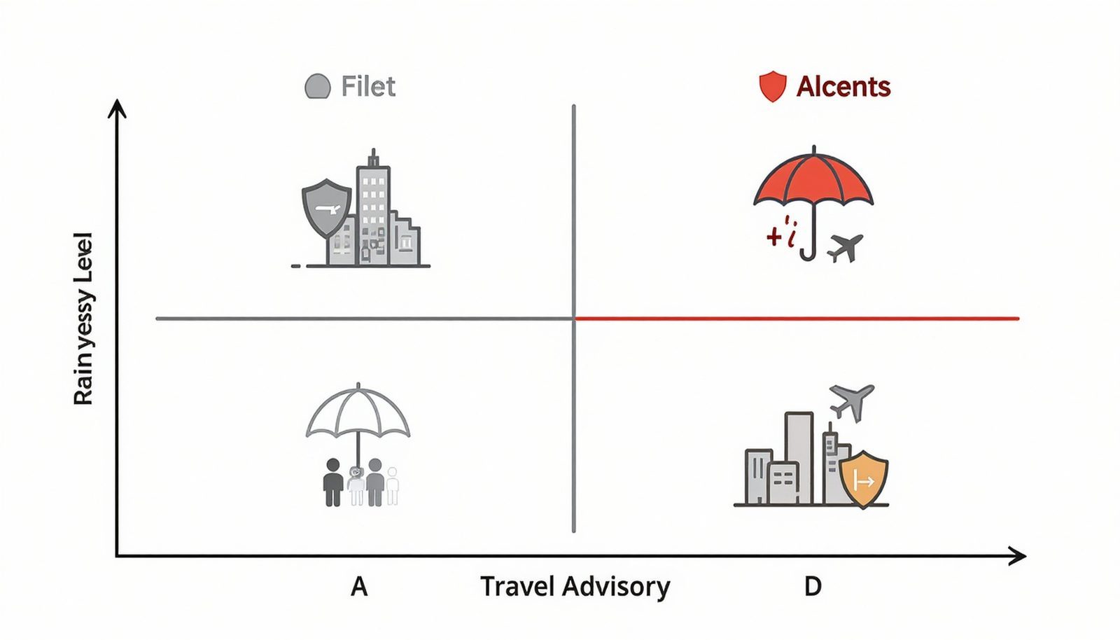 Matrix comparing festival cities by travel advisory level and rainy-season risk