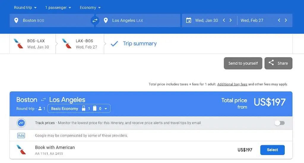 Flight search showing a multi-leg itinerary with a long layover