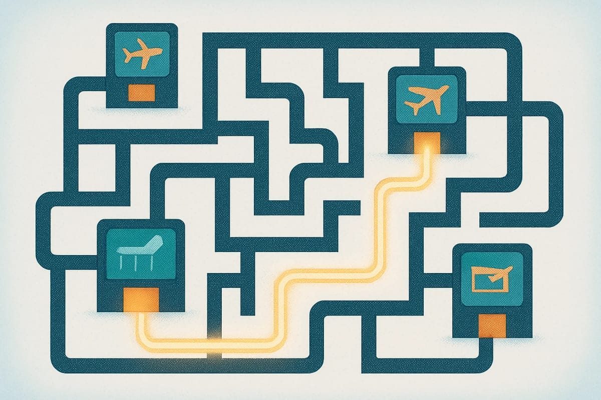 Traveler checking flight change rules on a laptop