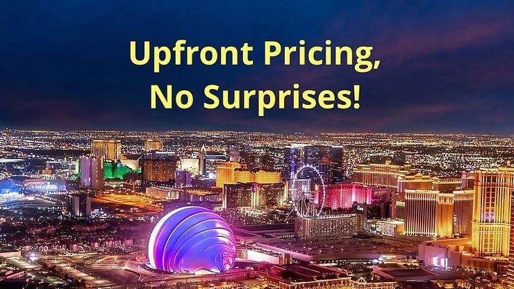 Las Vegas Strip picture with title that says "Upfront Pricing, No Surprises!"
