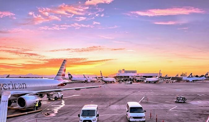 Sun setting at Seattle Airport.