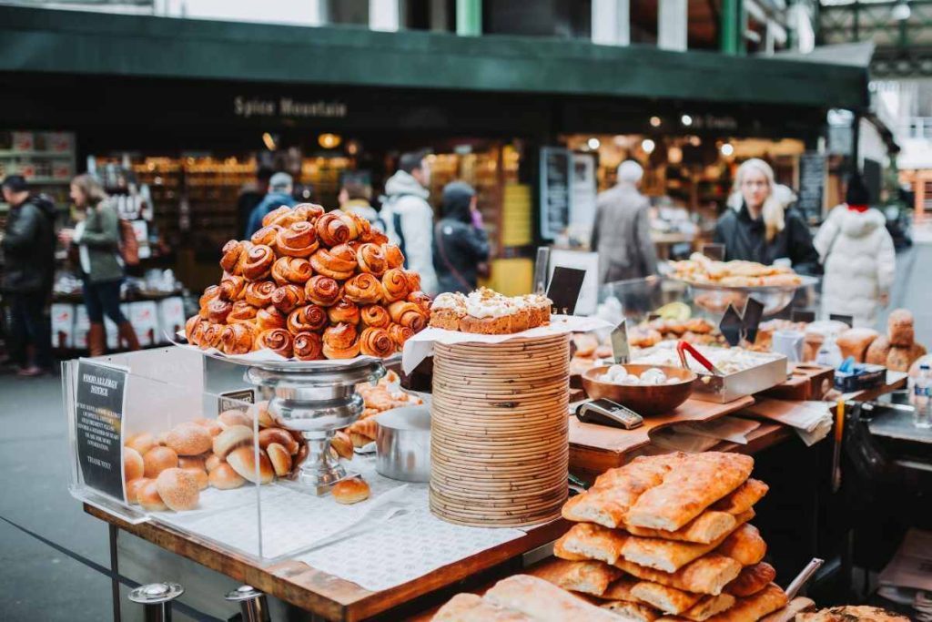 Pastries at a European market stall