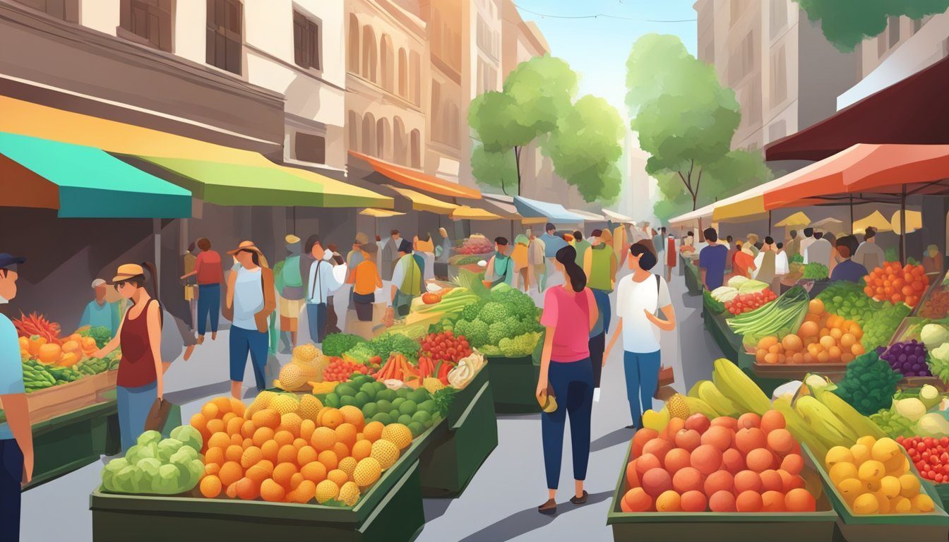 Crowded market with tourists paying high prices during peak season