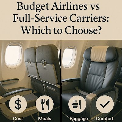 Visual comparison of budget airline and full-service airline seat experience