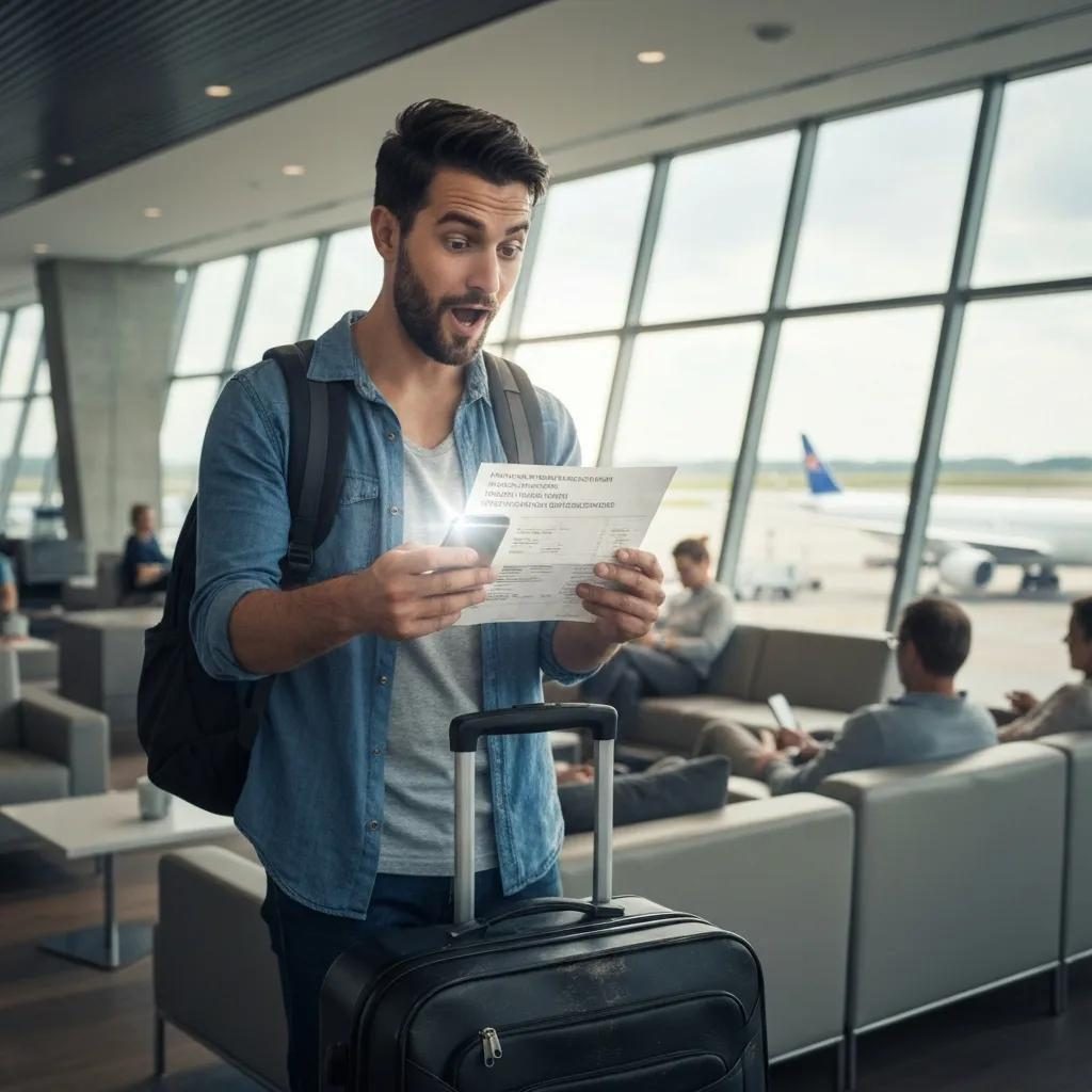 Passenger reviewing an airport transportation bill and noticing unexpected fees