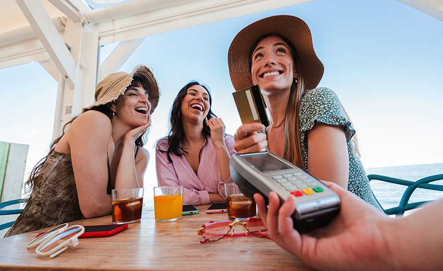 Traveler preparing credit and debit cards before a trip