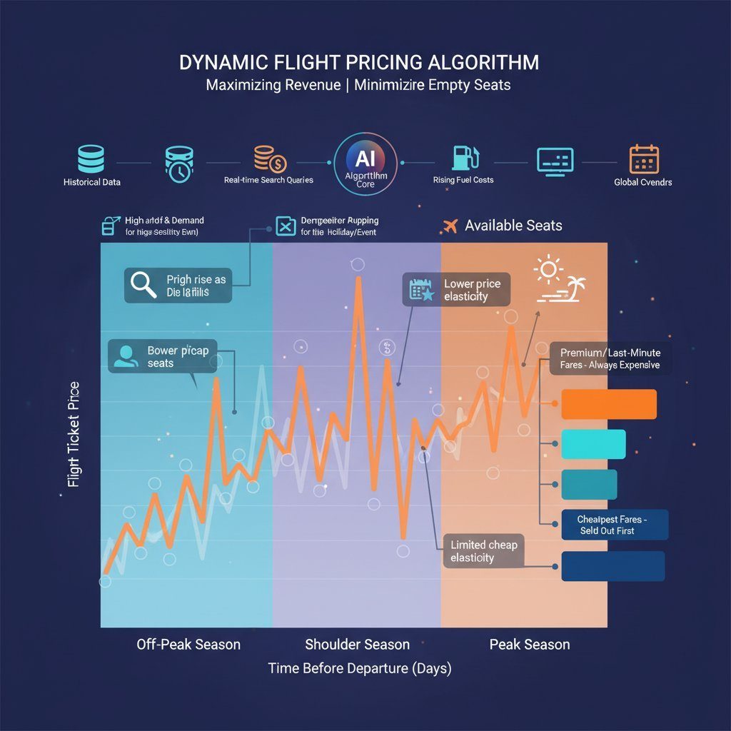 Abstract visualization of airline pricing algorithms and dynamic fare changes