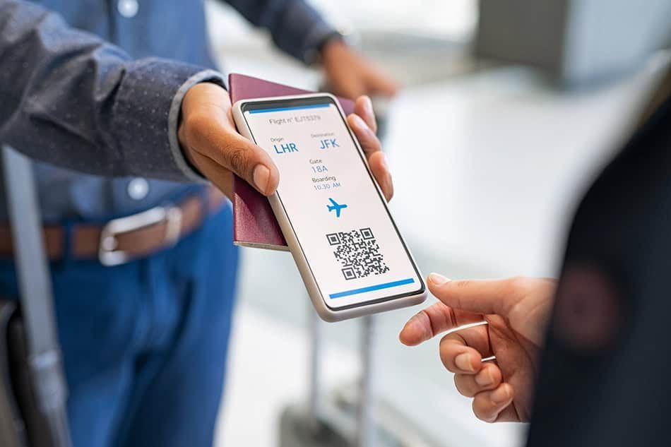 Airport mobile boarding pass on a phone