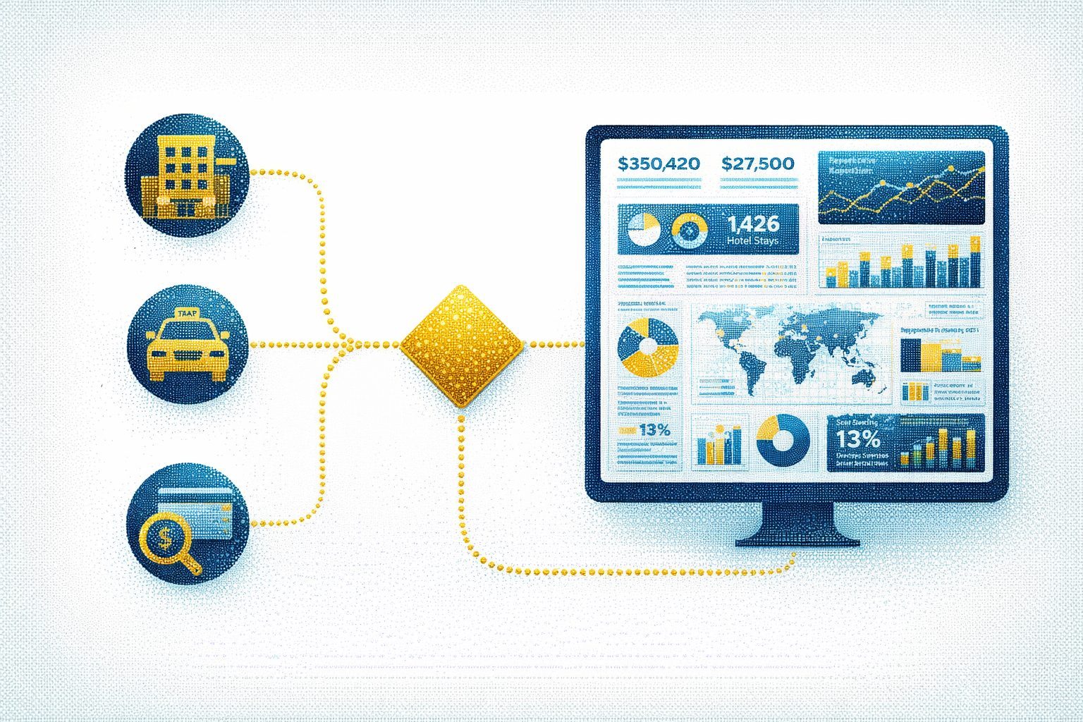 Illustration of business traveler evaluating flexible vs non-refundable flight options
