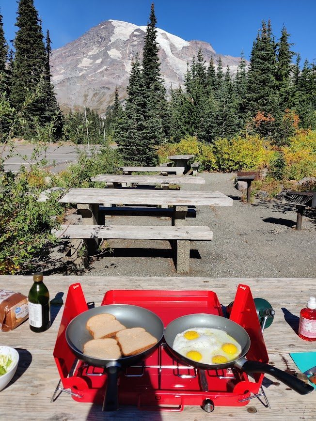 Cooking lunch in Olympic National Park Washington