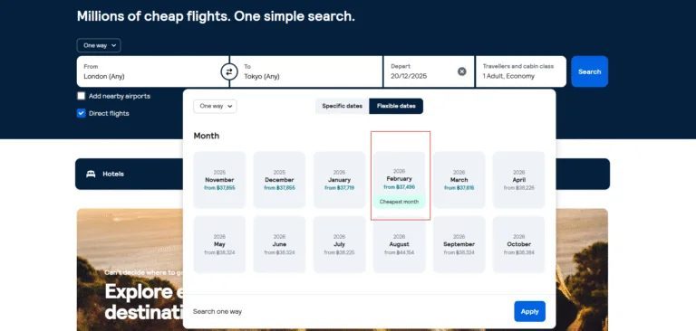 Flight search tools and planning elements used to compare flexible travel dates