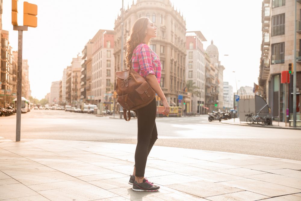 Traveler pausing during a road trip