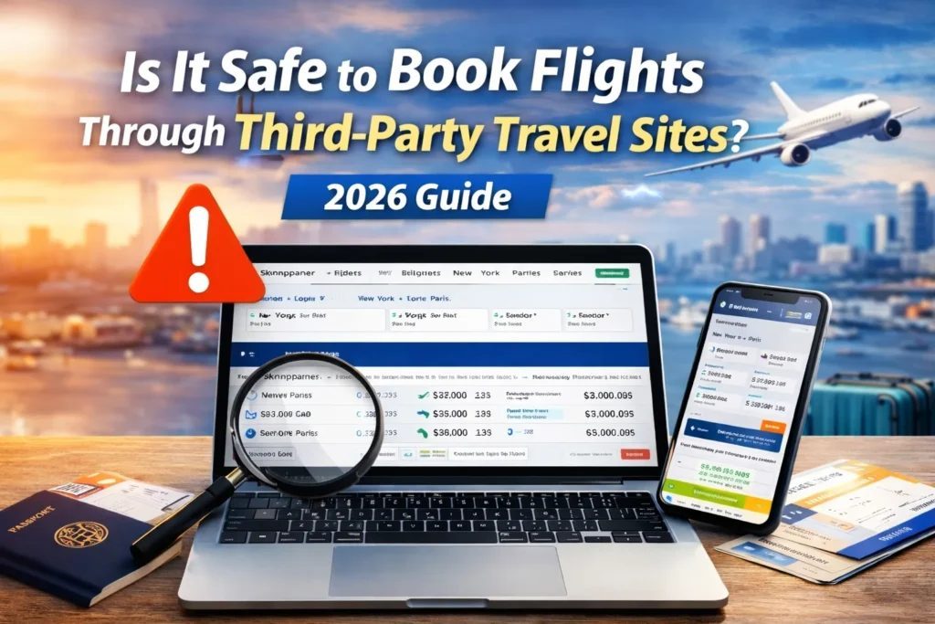 Graphic showing the pros and cons of booking flights through third-party travel sites