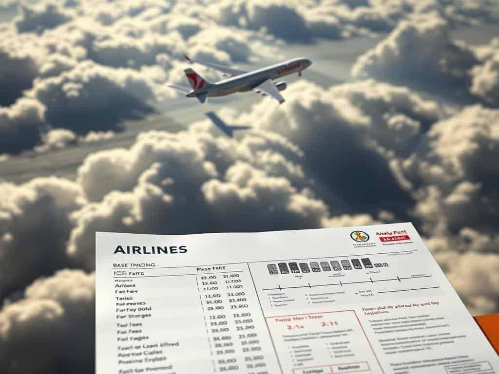 Airline pricing structure showing different fees and flexibility options