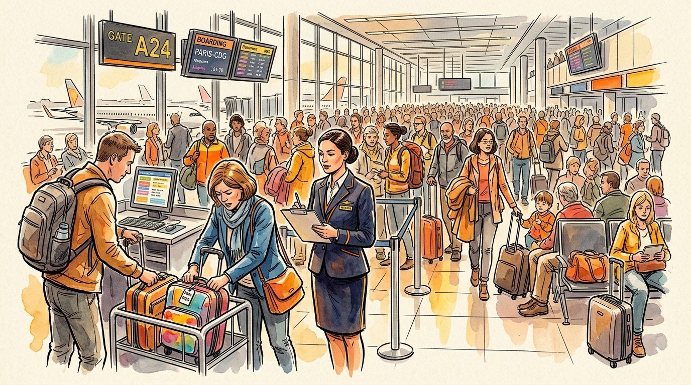 Watercolor illustration for budget airline hidden fees exposed