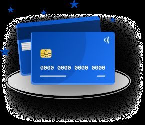 Illustration of a blue credit card with stars surrounding it