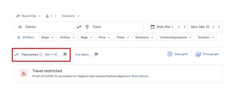 How to track prices on Google Flights.