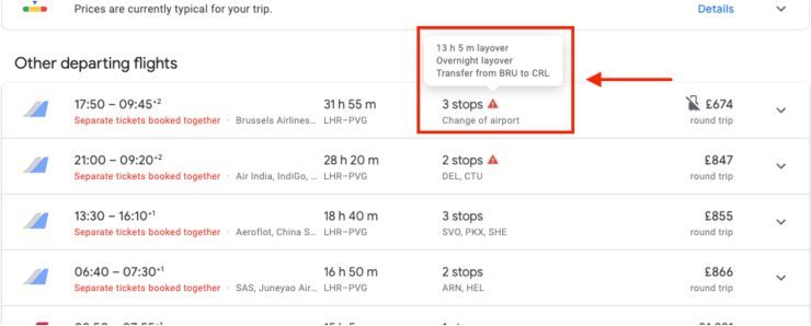 layover on google flights