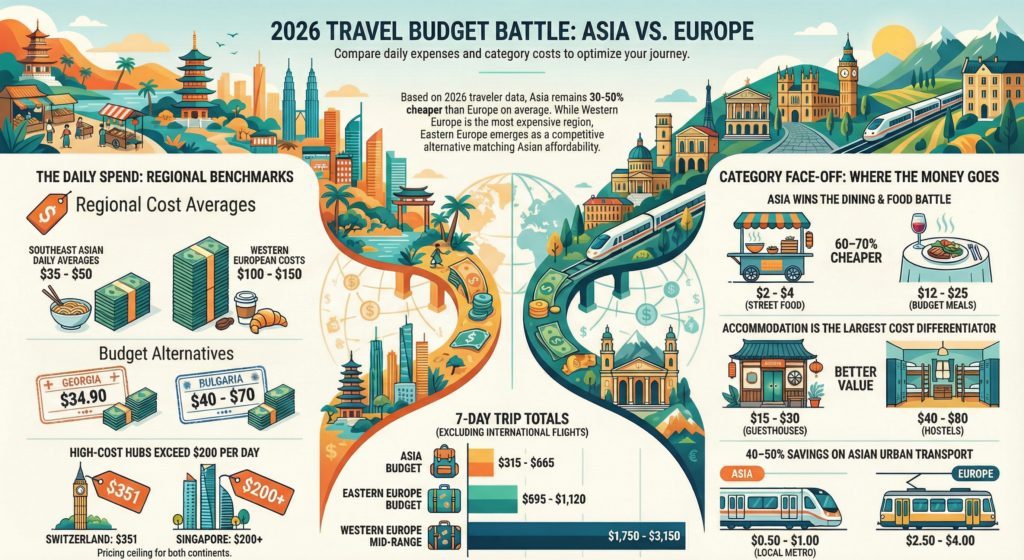 Comparison of travel routes and costs between Europe and Asia