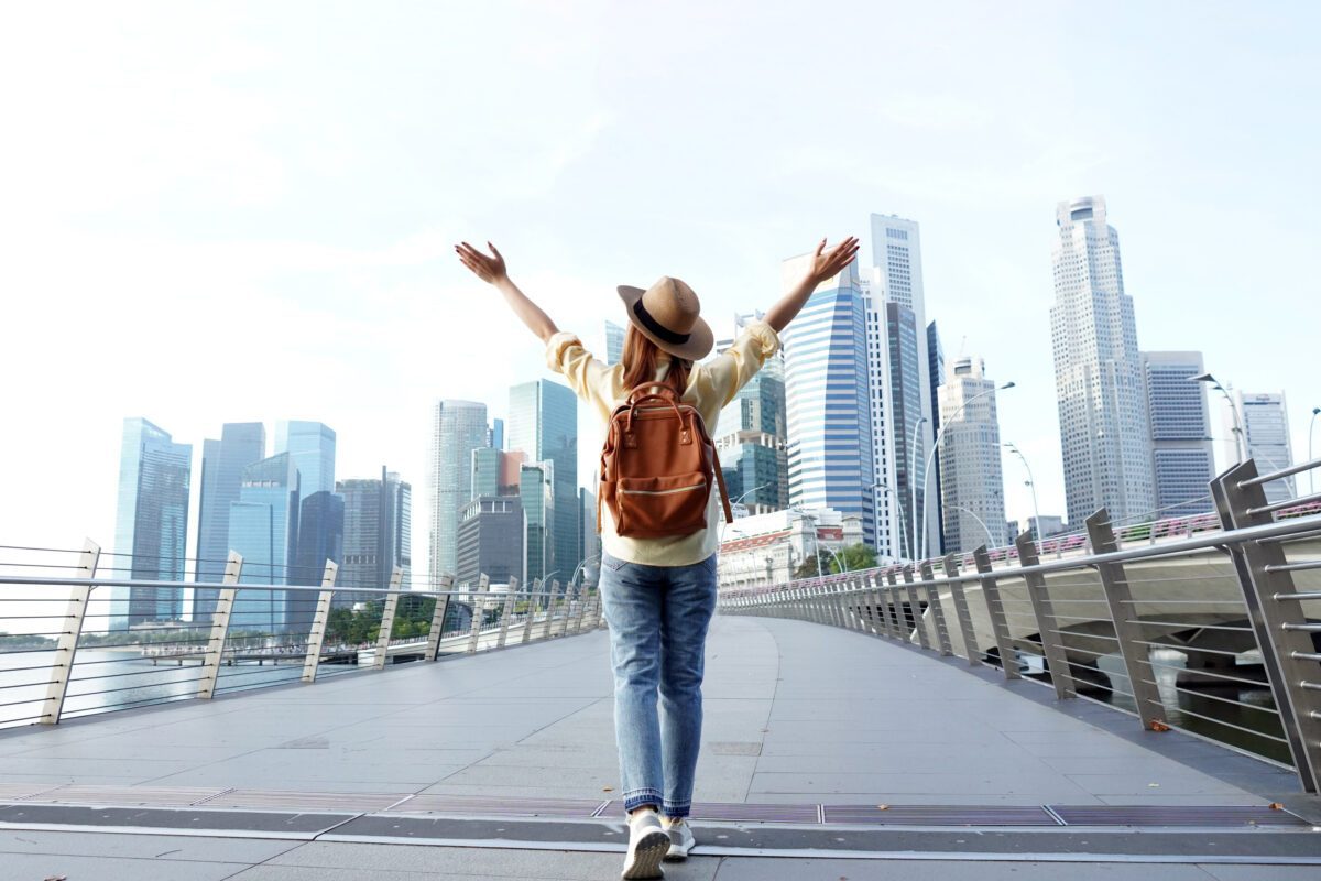 Traveler exploring a city during a long layover