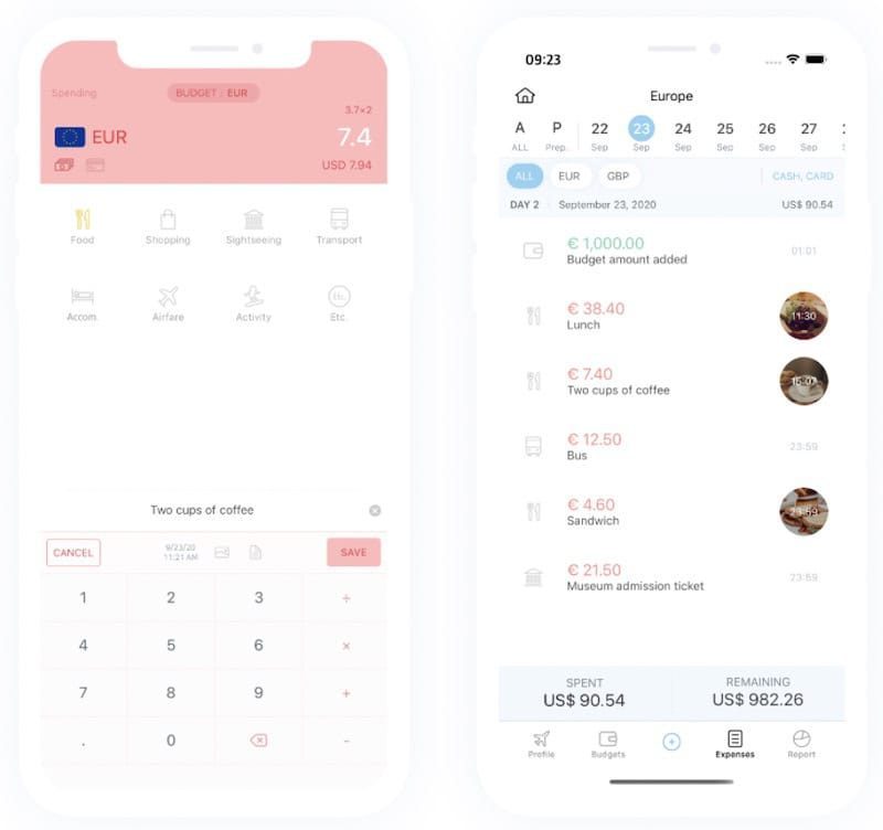 tracking travel spending in the Trabee Pocket app