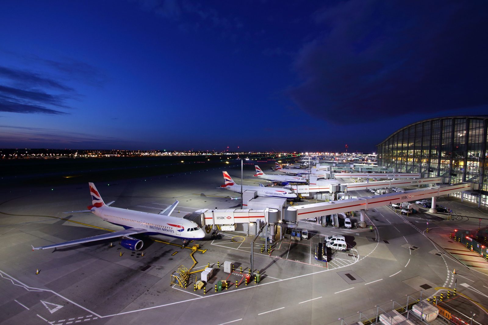 Heathrow airport with British Airways planes at gates