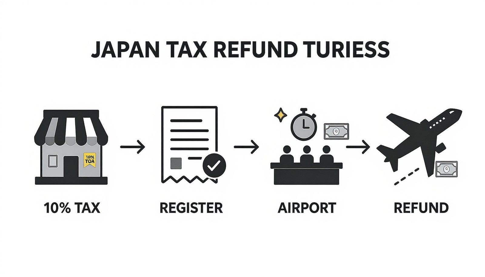 Flow chart showing steps of Japan's new pay-first tax-free shopping and airport refund process and where travelers face risk