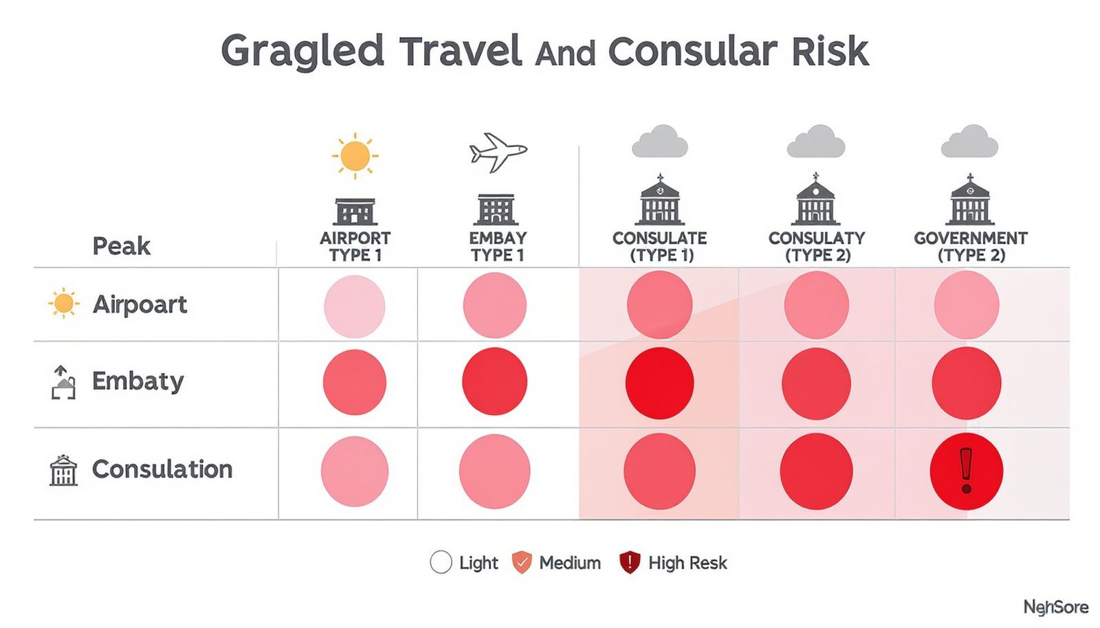 Matrix comparing risk levels of Schengen entry airports and consulates by season, highlighting high-risk hubs and peak months.