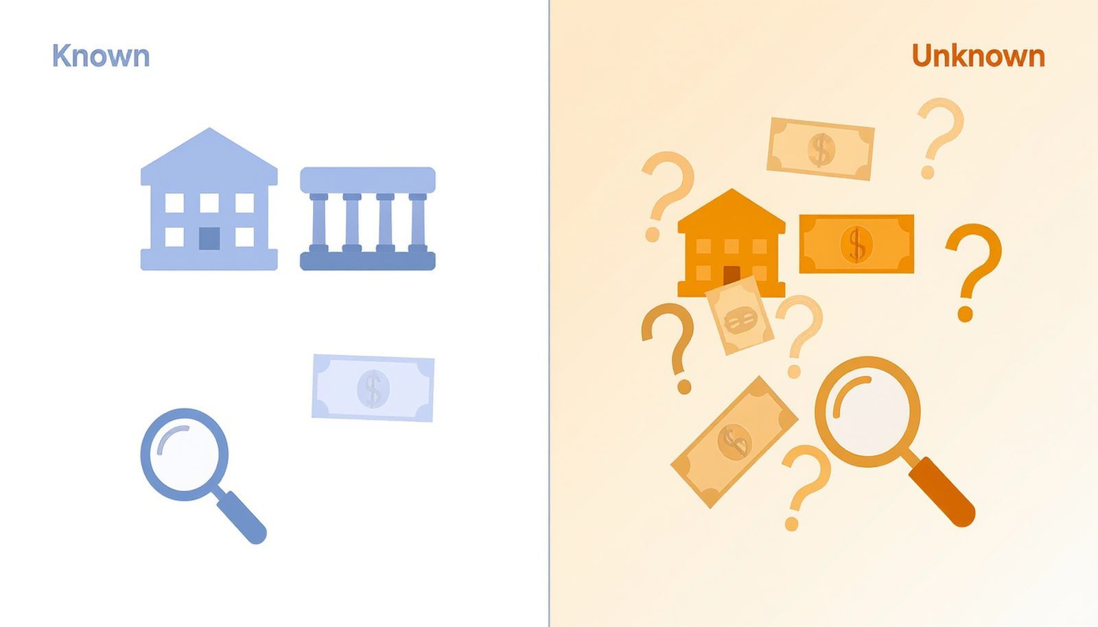 Conceptual chart showing known and unknown risks in Schengen visa processing and EES border control, highlighting data gaps.
