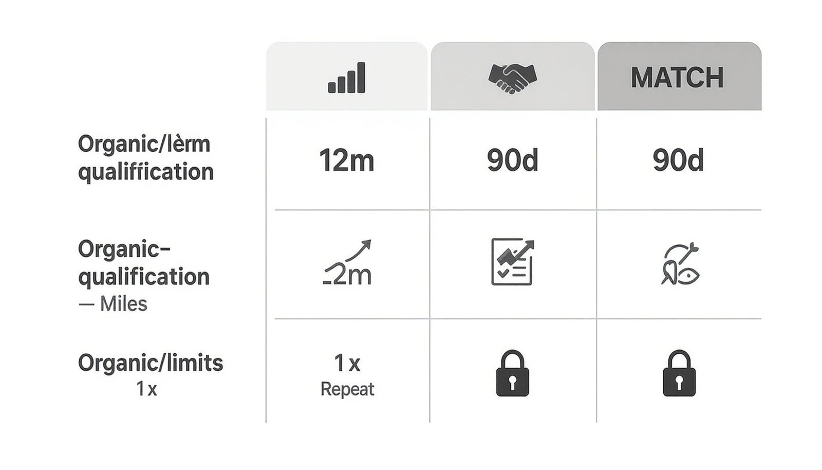 Matrix diagram showing how timing windows, qualification rules, and one-time limits interact to shape the value of airline status matches and challenges.